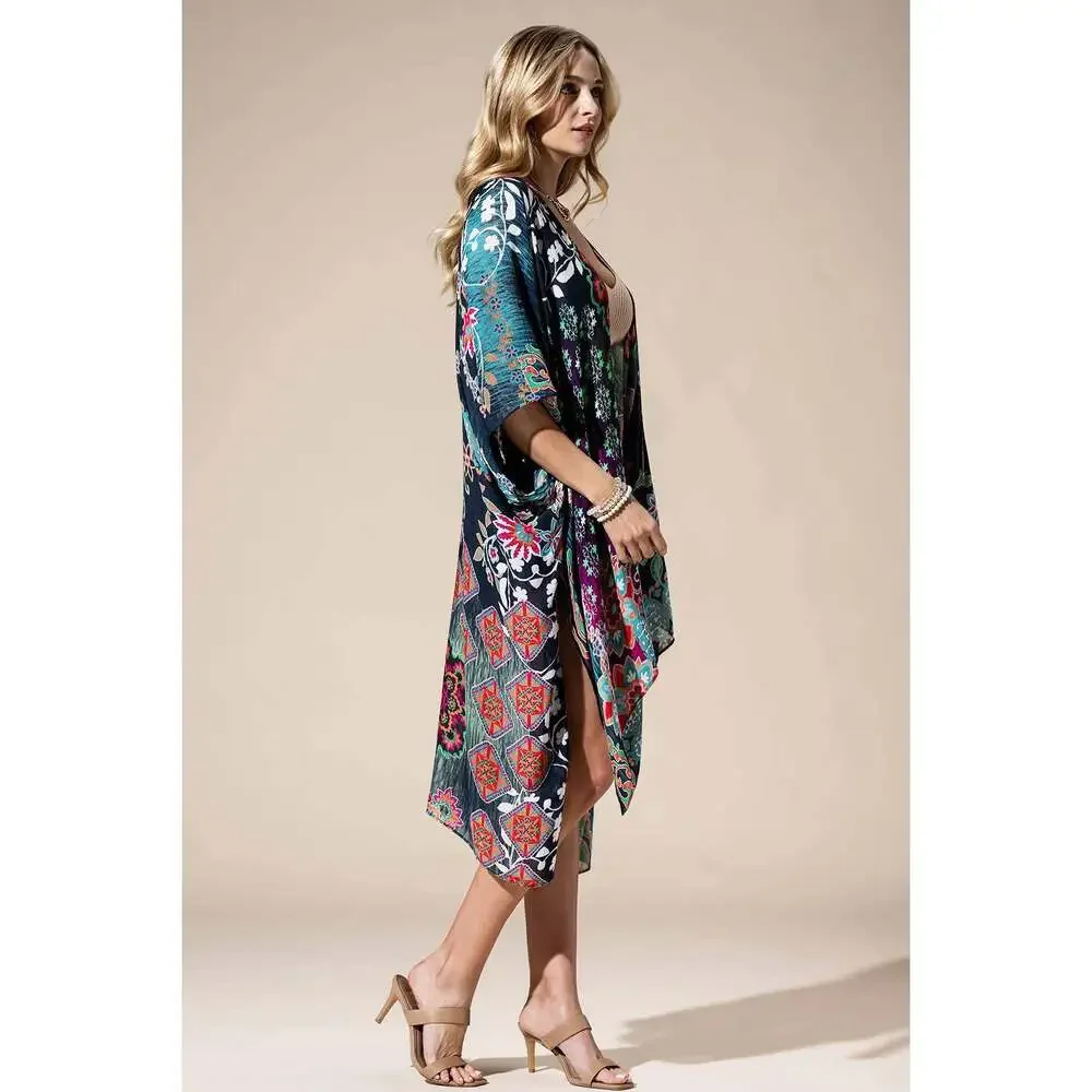 Urbanista - Midnight Mosaic Viscose Kimono: MULTI / OS - Picture 6 of 7